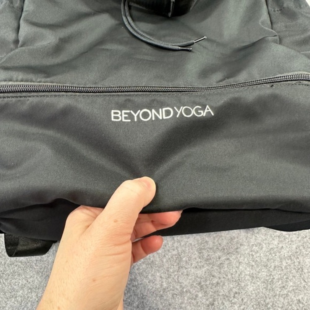 Beyond Yoga Black Nylon Drawstring Backpack Gym Bag with Shoe Compartment - Picture 2 of 7